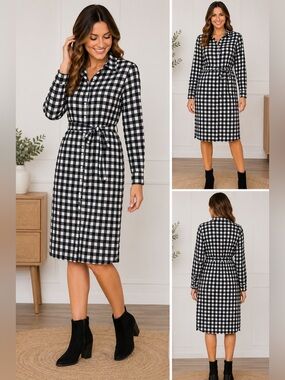 LuLaRoe Black and White Gingham Midi Shirt “Ellie” Dress, 2XL